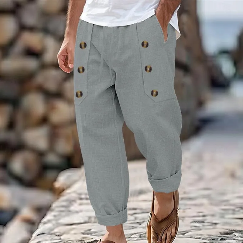 Men's Casual Cotton Linen Elastic Waist Loose Beach Pants 09358387M sold by Manly product image thumbnail 4