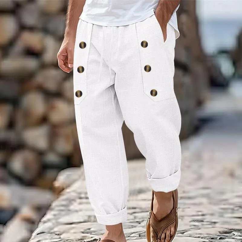 Men's Casual Cotton Linen Elastic Waist Loose Beach Pants 09358387M sold by Manly product image thumbnail 2