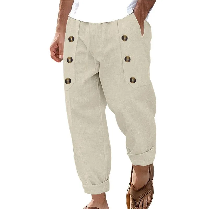 Men's Casual Cotton Linen Elastic Waist Loose Beach Pants 09358387M sold by Manly product image thumbnail 5
