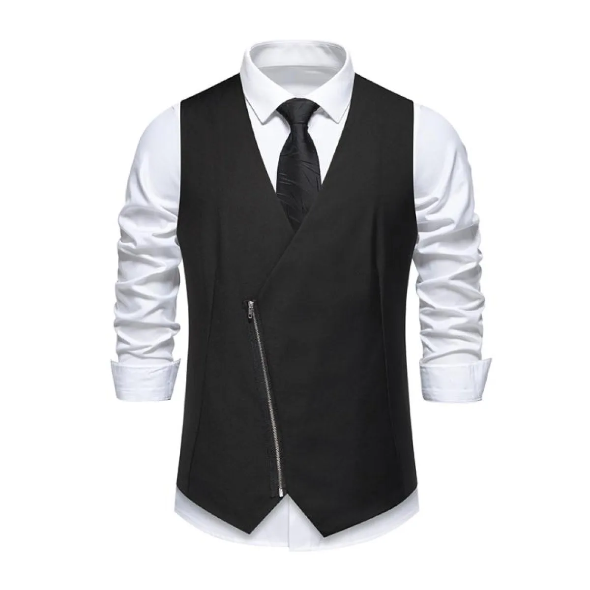 Men's Vintage Slant Placket Zipper Slim Fit Suit Vest (Shirt Excluded) 05897386M sold by Manly
