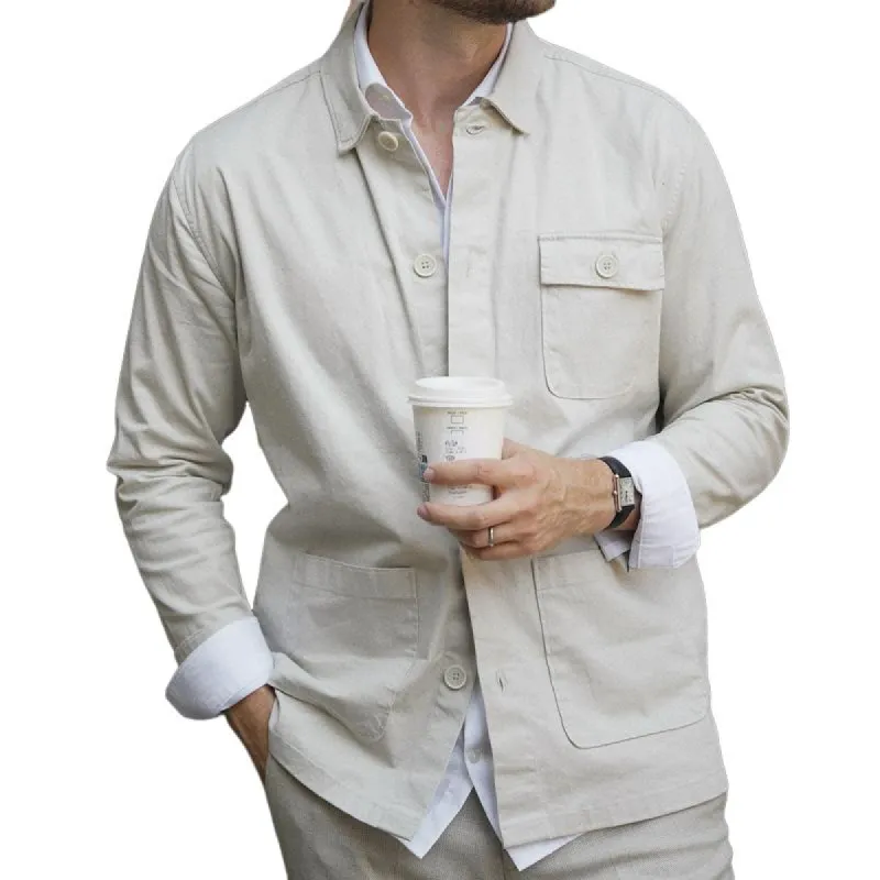 Men's Solid Color Lapel Multi-pocket Single Breasted Cargo Jacket 75518583Z sold by Manly