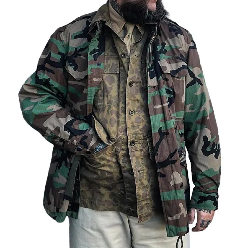Men's Camouflage Hooded Multi-pocket Zip Cargo Jacket