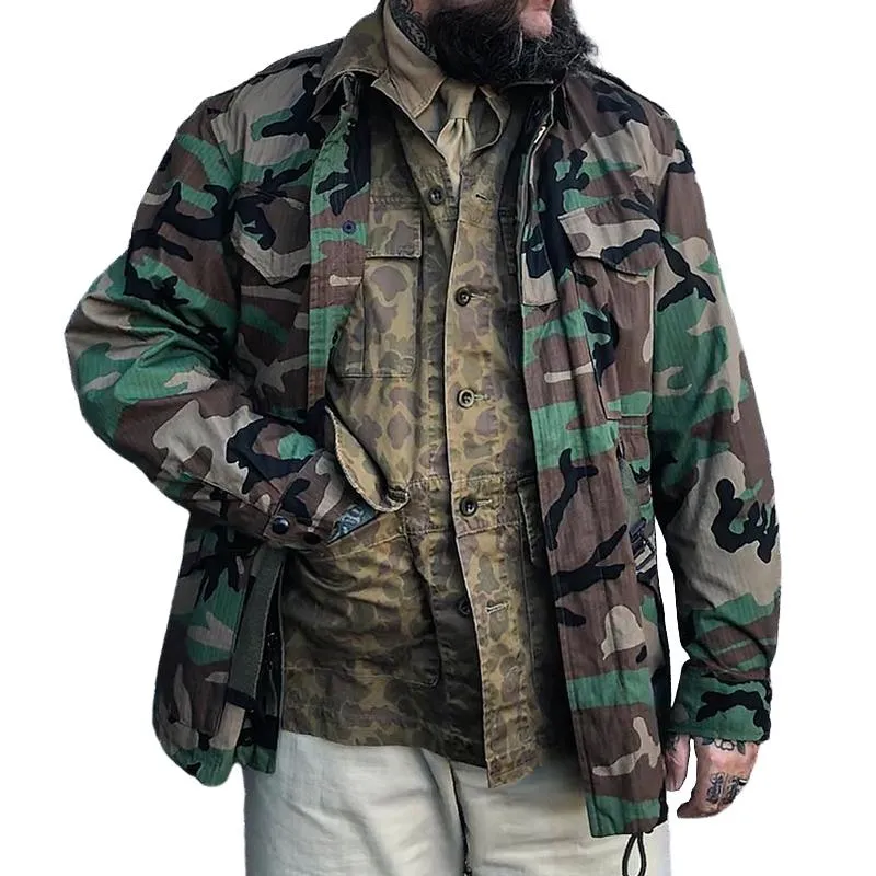 Men's Camouflage Lapel Multi-pocket Single Breasted Cargo Jacket 70985580Z sold by Manly