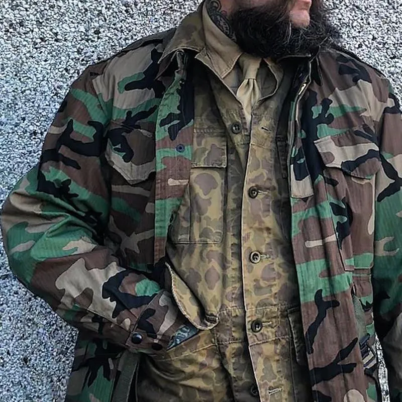 Men's Camouflage Lapel Multi-pocket Single Breasted Cargo Jacket 70985580Z sold by Manly product image thumbnail 3