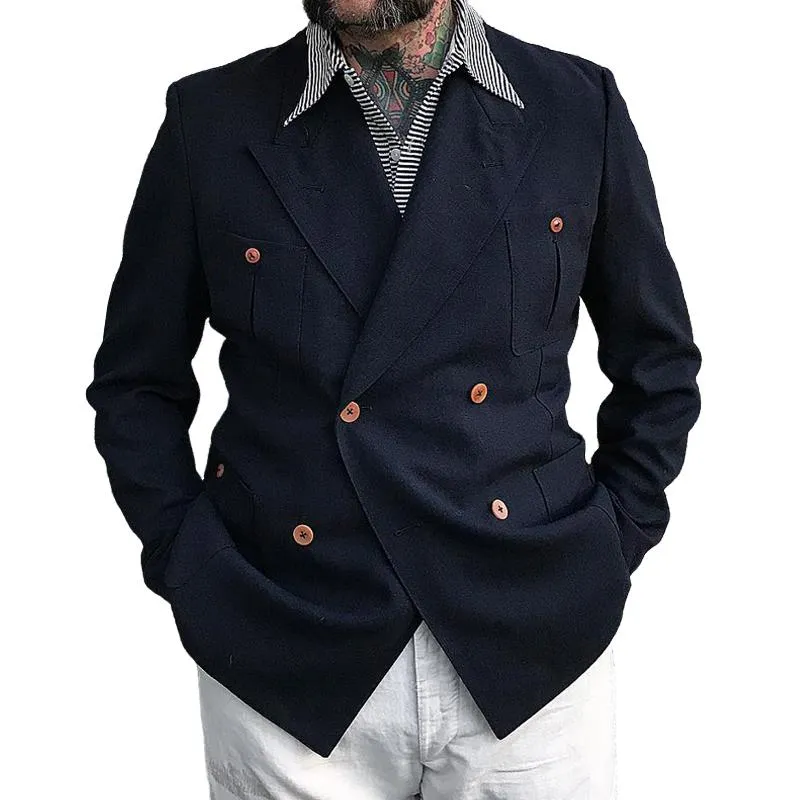 Men's Vintage Notch Lapel Double Breasted Multi-pocket Casual Blazer 35814683Z sold by Manly