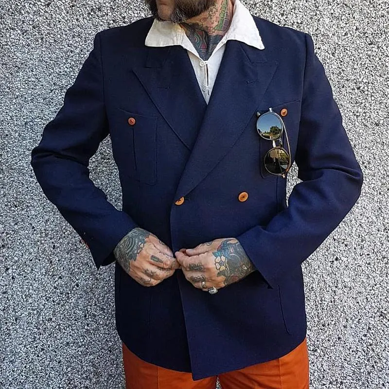 Men's Vintage Notch Lapel Double Breasted Multi-pocket Casual Blazer 35814683Z sold by Manly product image thumbnail 3