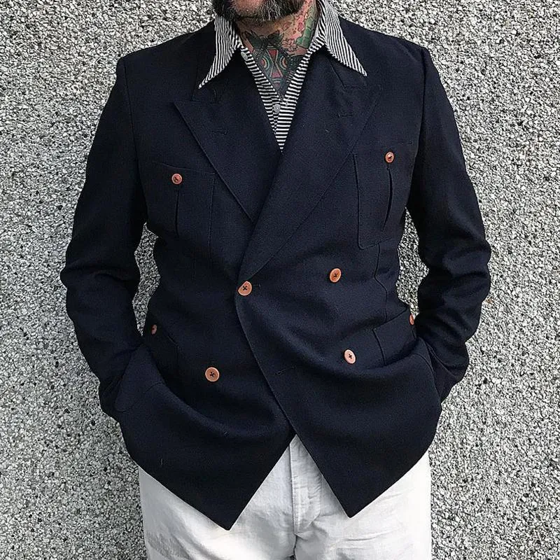 Men's Vintage Notch Lapel Double Breasted Multi-pocket Casual Blazer 35814683Z sold by Manly product image thumbnail 2