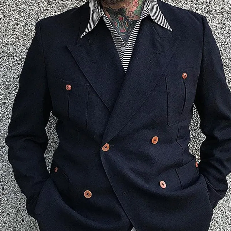 Men's Vintage Notch Lapel Double Breasted Multi-pocket Casual Blazer 35814683Z sold by Manly product image thumbnail 4
