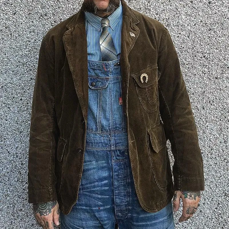 Men's Vintage Corduroy Notch Lapel Multi-pocket Two Buttons Blazer 39068524Z sold by Manly product image thumbnail 3