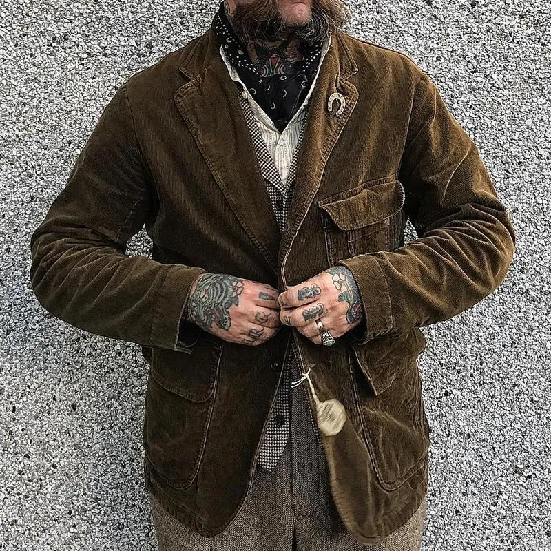 Men's Vintage Corduroy Notch Lapel Multi-pocket Two Buttons Blazer 39068524Z sold by Manly product image thumbnail 2