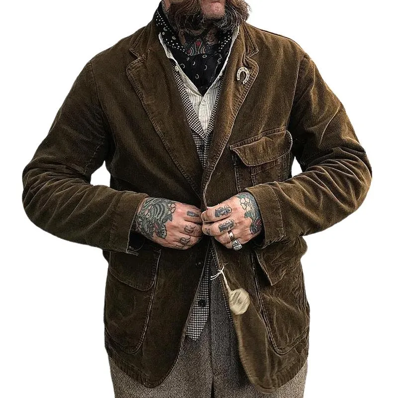 Men's Vintage Corduroy Notch Lapel Multi-pocket Two Buttons Blazer 39068524Z sold by Manly