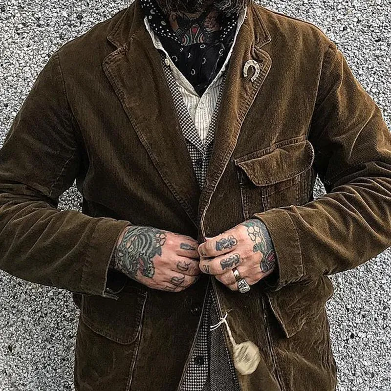 Men's Vintage Corduroy Notch Lapel Multi-pocket Two Buttons Blazer 39068524Z sold by Manly product image thumbnail 4