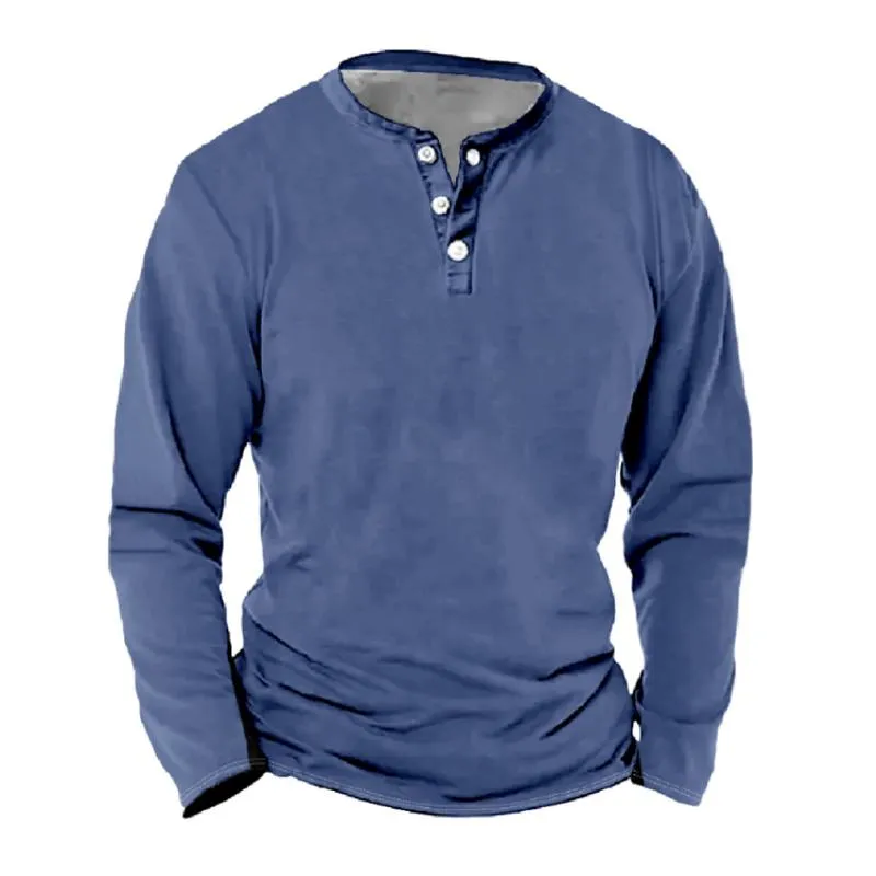 Men's Casual Henley Collar Loose Long Sleeve T-Shirt 13381957M sold by Manly