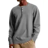 Men's Casual Waffle Henley Collar Loose Long Sleeve T-Shirt 05130911M sold by Manly
