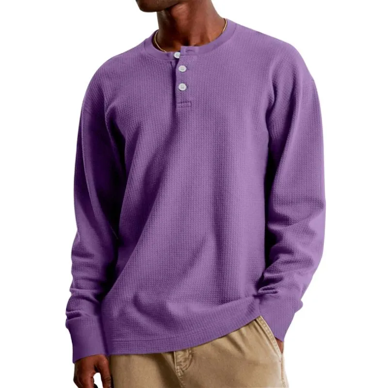 Men's Casual Waffle Henley Collar Loose Long Sleeve T-Shirt 05130911M sold by Manly