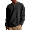 Men's Casual Waffle Henley Collar Loose Long Sleeve T-Shirt 05130911M sold by Manly