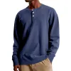 Men's Casual Waffle Henley Collar Loose Long Sleeve T-Shirt 05130911M sold by Manly