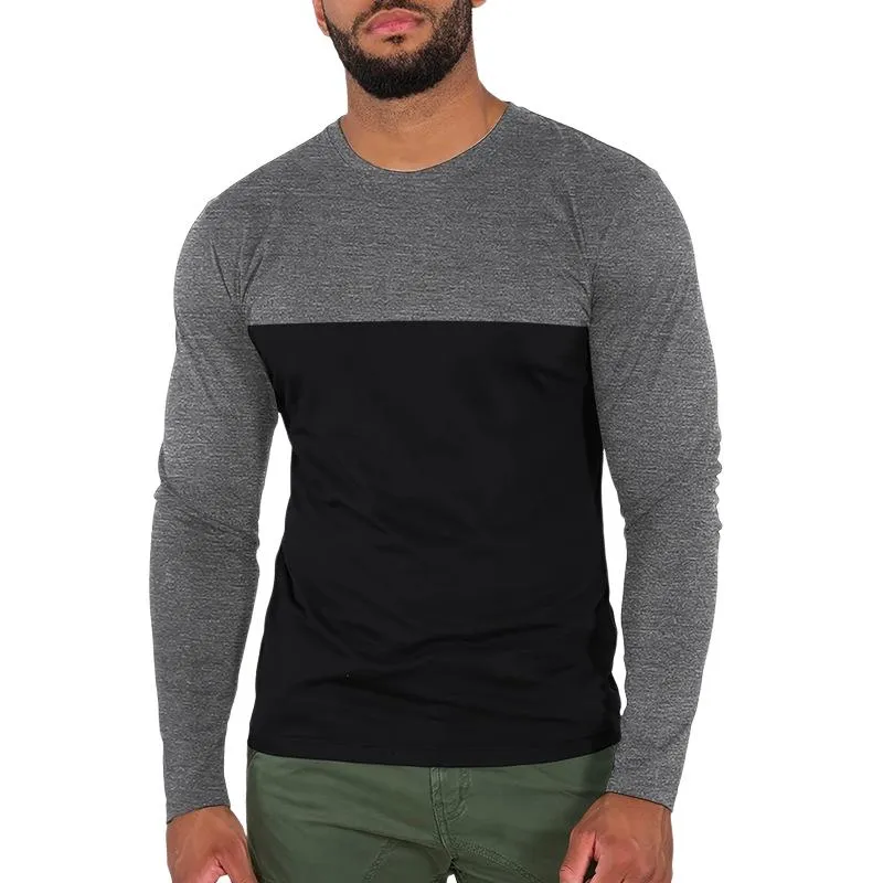 Men's Casual Colorblock Round Neck Slim Long Sleeve T-shirt 42891123M sold by Manly product image thumbnail 3