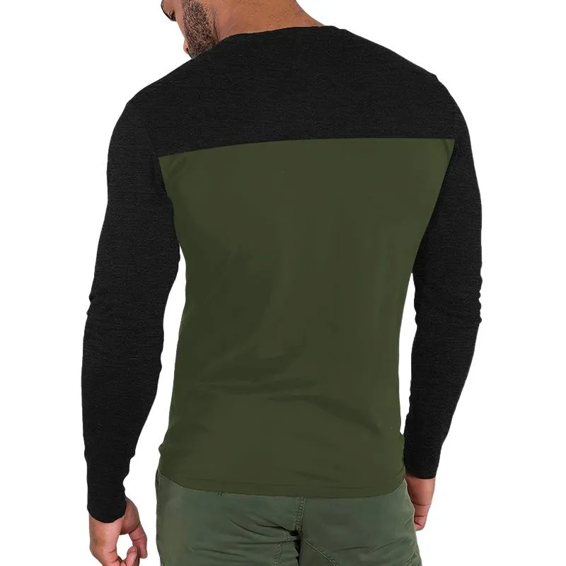 Men's Casual Colorblock Round Neck Slim Long Sleeve T-shirt 42891123M sold by Manly product image thumbnail 2