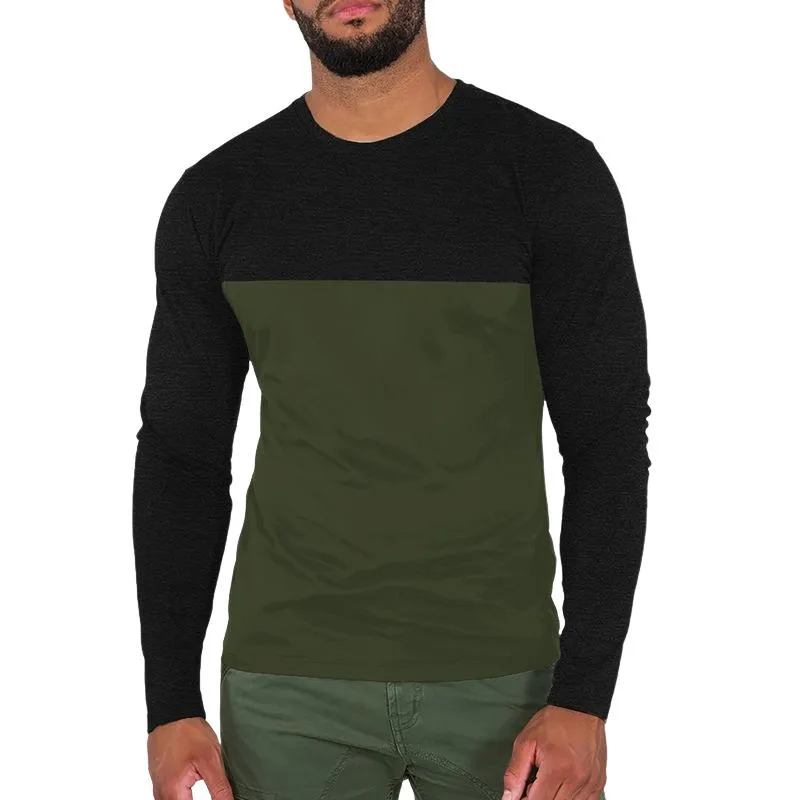 Men's Casual Colorblock Round Neck Slim Long Sleeve T-shirt 42891123M sold by Manly