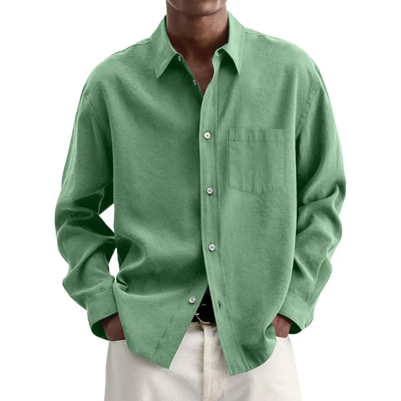 Men's Casual Cotton Blend Lapel Loose Long Sleeve Shirt 14747103M sold by Manly