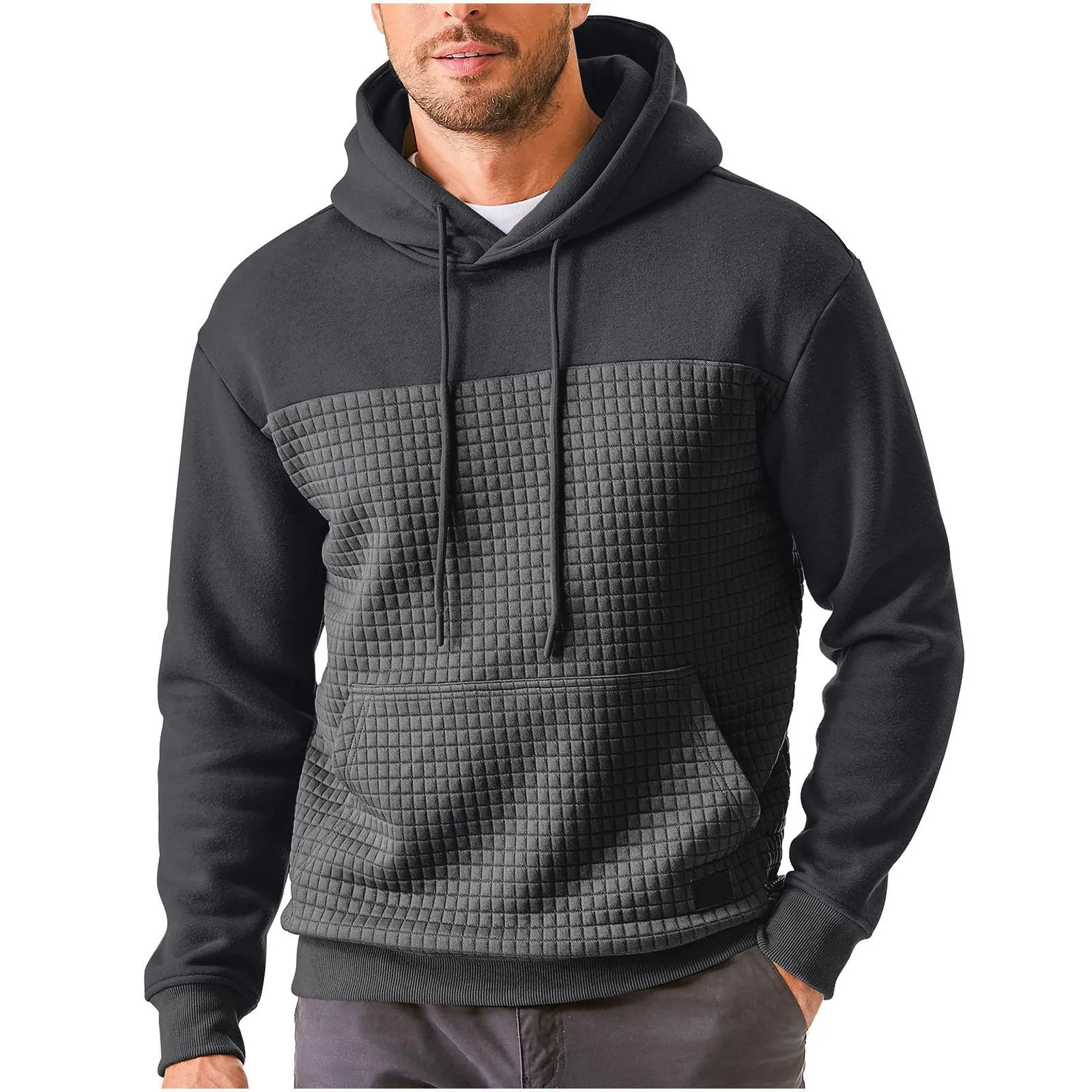 Men's Casual Waffle Colorblock Hooded Sweatshirt 99362619Y sold by Manly