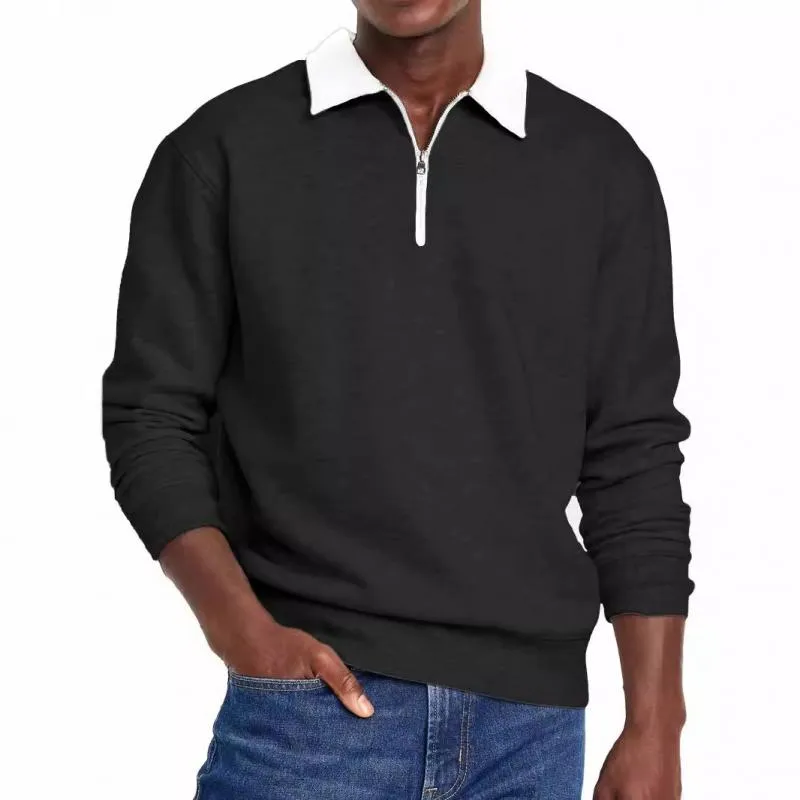 Men's Casual Half Zip Contrast Color Lapel Loose Long Sleeve Polo Shirt 93098285M sold by Manly product image thumbnail 3