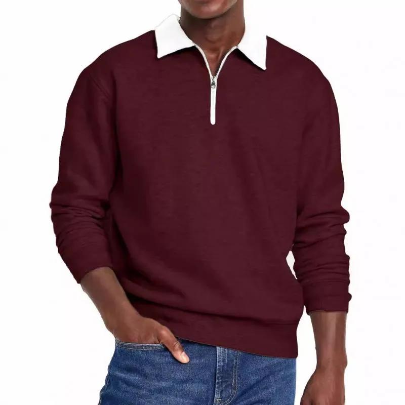 Men's Casual Half Zip Contrast Color Lapel Loose Long Sleeve Polo Shirt 93098285M sold by Manly product image thumbnail 2