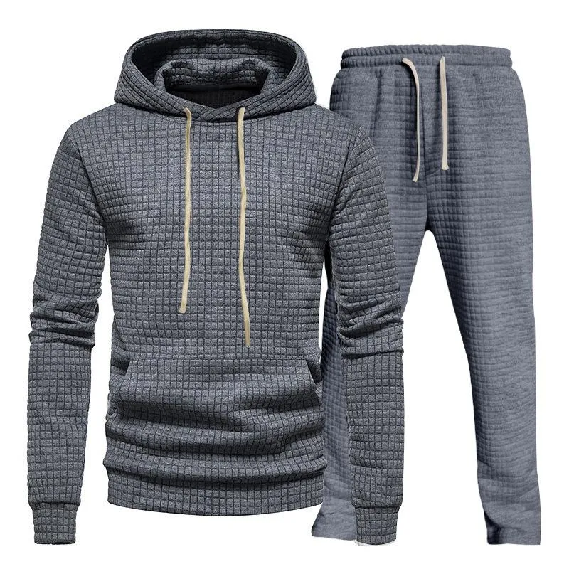 Men's Casual Jacquard Plaid Loose Hooded Sweatshirt Sports Elastic Waist Pants Set 08350588M sold by Manly product image thumbnail 5