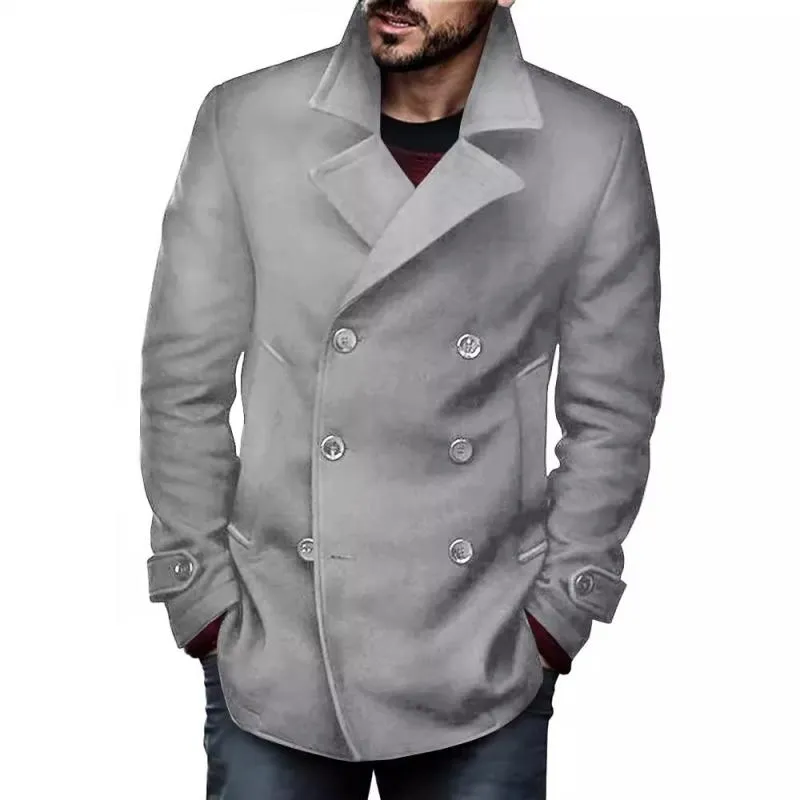 Men's Vintage Wool Blended Notch Lapel Double-breasted Slim Coat 13008548M sold by Manly product image thumbnail 4