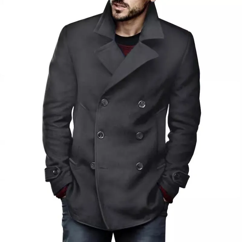 Men's Vintage Wool Blended Notch Lapel Double-breasted Slim Coat 13008548M sold by Manly product image thumbnail 3