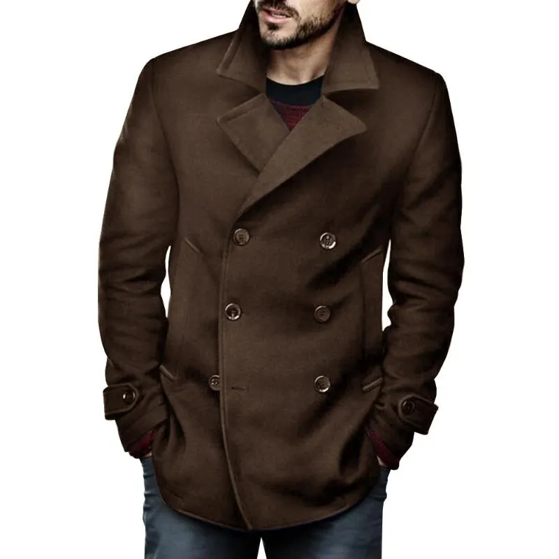 Men's Vintage Wool Blended Notch Lapel Double-breasted Slim Coat 13008548M sold by Manly