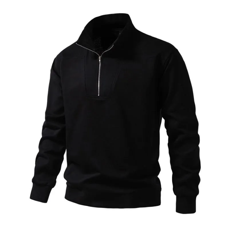 Men's Casual Cotton Blended Half Zip Stand Collar Loose Pullover Sweatshirt 10509821M sold by Manly
