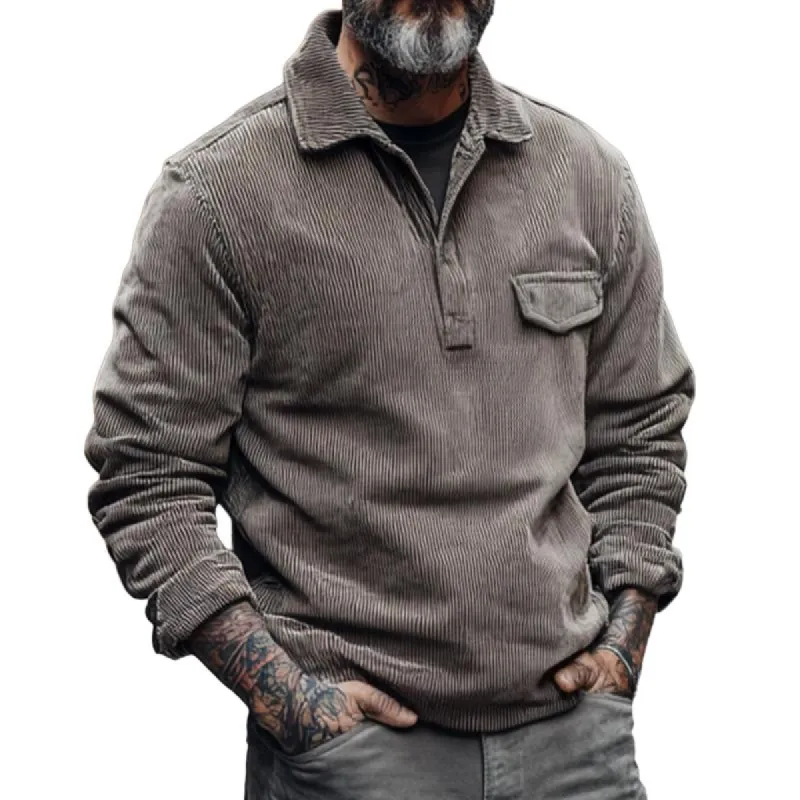 Men's Retro Casual Corduroy Lapel Sweatshirt 58526478TO sold by Manly