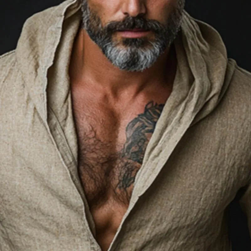 Men's Retro Casual Cotton and Linen Hooded Long Sleeve Shirt 35734885TO sold by Manly product image thumbnail 3