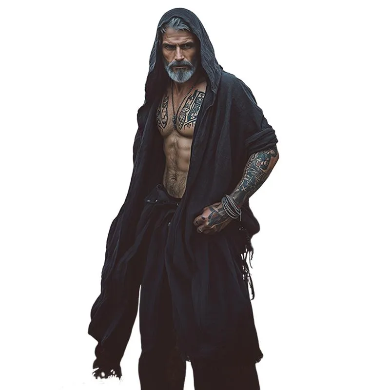 Men's Vintage Casual Solid Color Cotton and Linen Tassel Robe 55090337TO sold by Manly