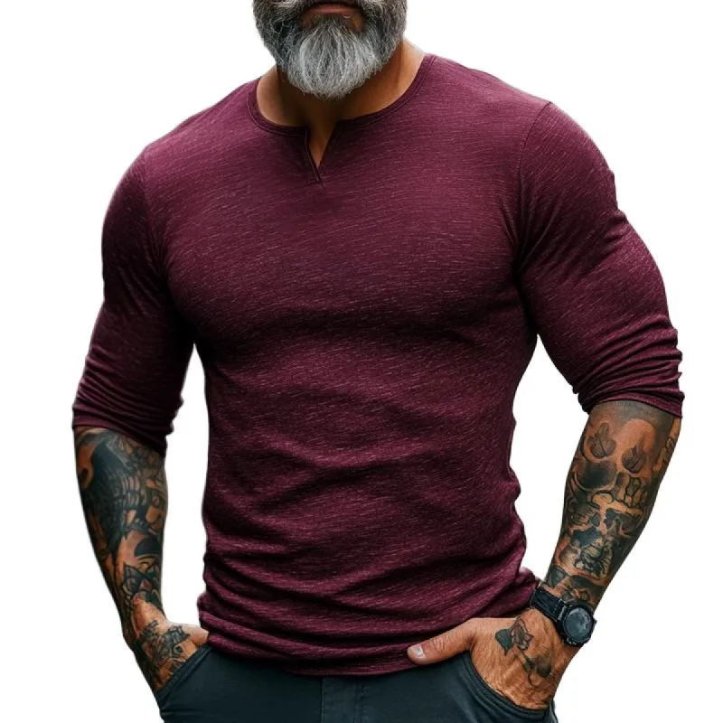 Men's Retro Casual V-Neck Long Sleeve T-Shirt 56048648TO sold by Manly