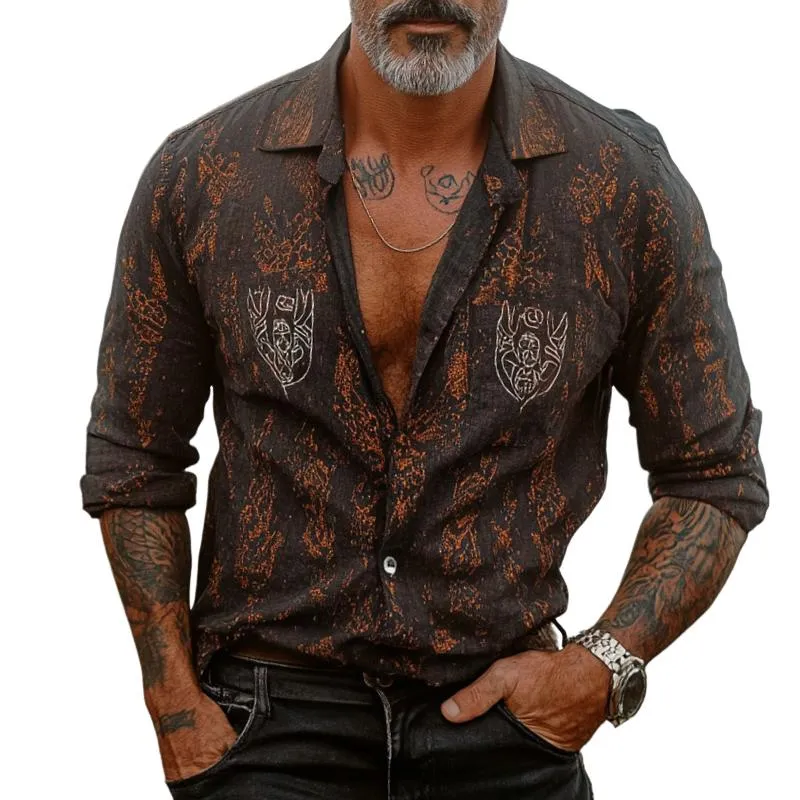 Men's Retro Casual Cotton and Linen Hooded Long Sleeve Shirt 76600324TO sold by Manly