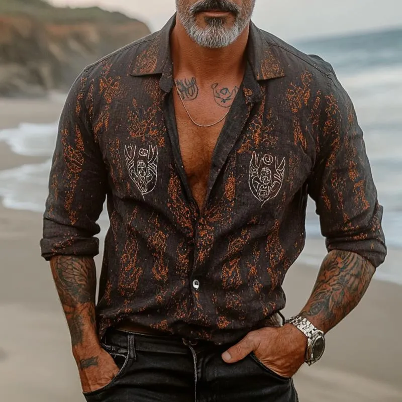 Men's Retro Casual Cotton and Linen Hooded Long Sleeve Shirt 76600324TO sold by Manly product image thumbnail 2