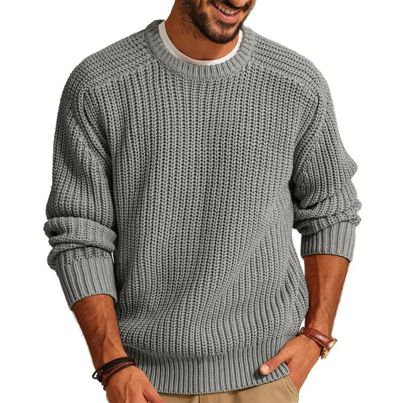 Men's Casual Solid Color Round Neck Loose Knitted Sweater 84172686M sold by Manly