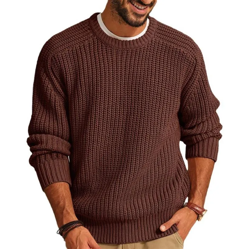Men's Casual Solid Color Round Neck Loose Knitted Sweater 84172686M sold by Manly product image thumbnail 4