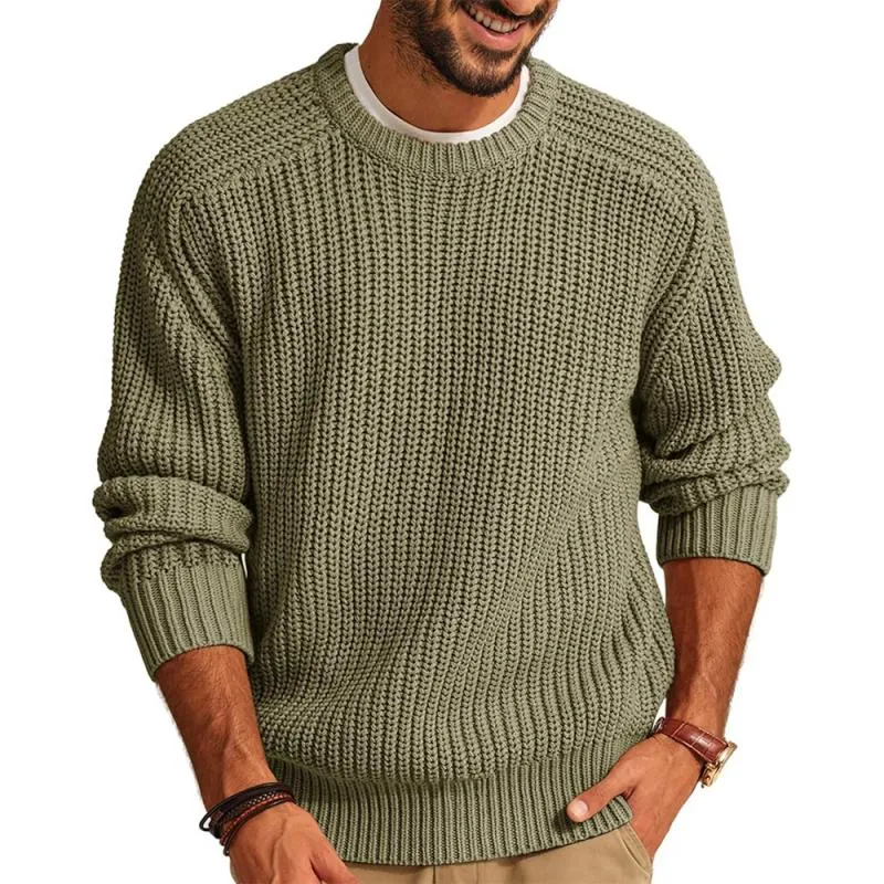 Men's Casual Solid Color Round Neck Loose Knitted Sweater 84172686M sold by Manly product image thumbnail 2