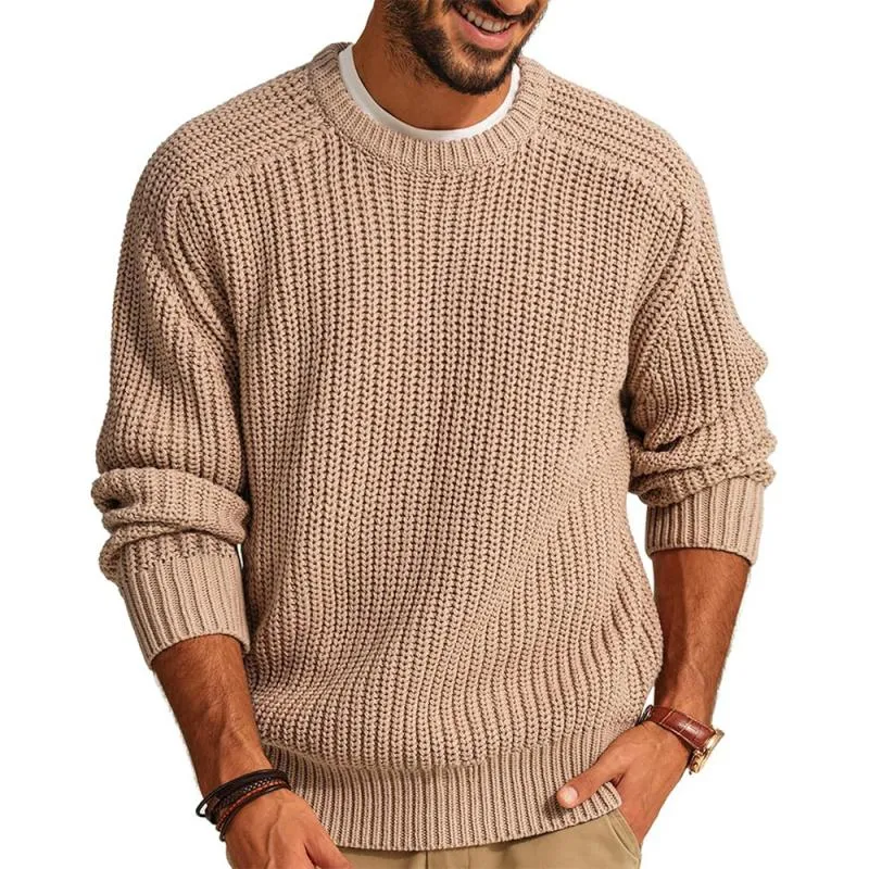 Men's Casual Solid Color Round Neck Loose Knitted Sweater 84172686M sold by Manly product image thumbnail 5