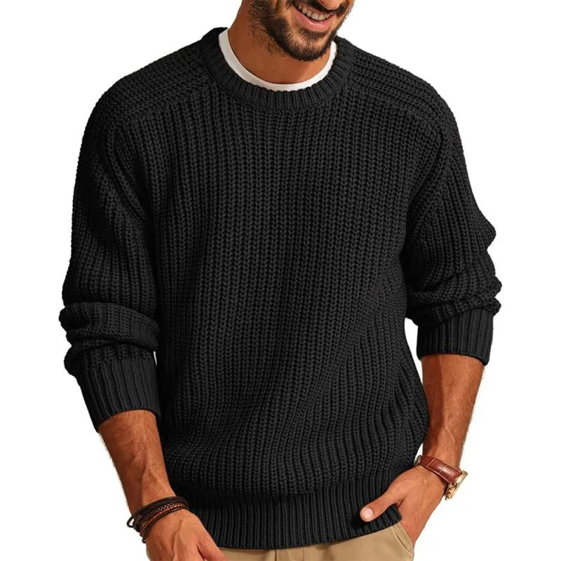 Men's Casual Solid Color Round Neck Loose Knitted Sweater 84172686M sold by Manly product image thumbnail 3
