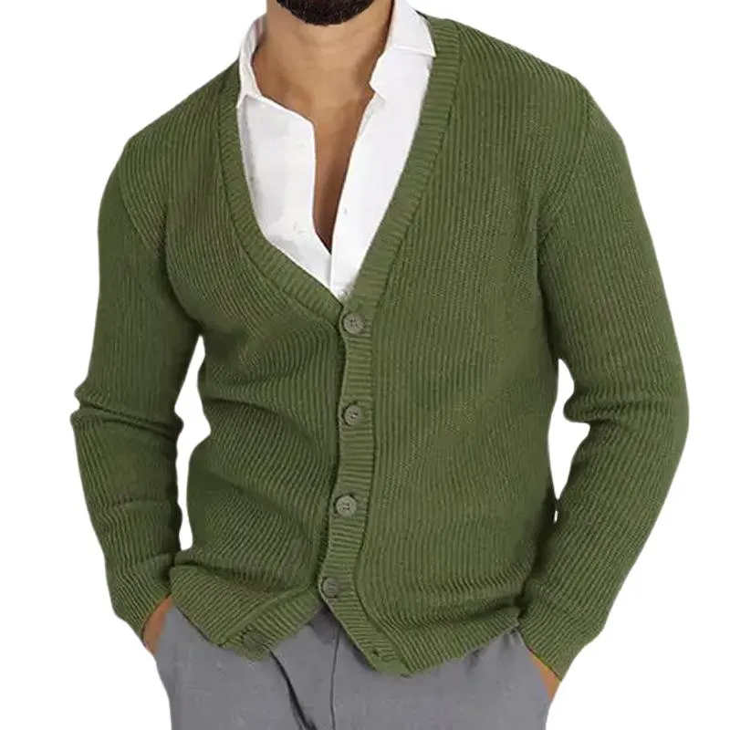 Men's Casual Solid Color V-Neck Single-Breasted Slim Fit Knit Cardigan 19488555M sold by Manly