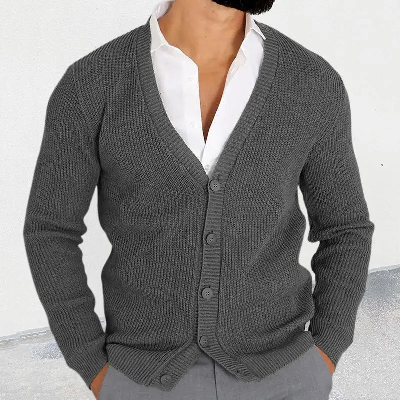 Men's Casual Solid Color V-Neck Single-Breasted Slim Fit Knit Cardigan 19488555M sold by Manly product image thumbnail 5