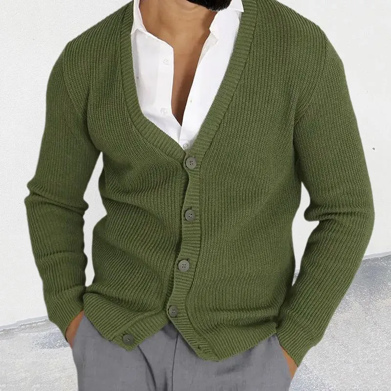 Men's Casual Solid Color V-Neck Single-Breasted Slim Fit Knit Cardigan 19488555M sold by Manly product image thumbnail 3
