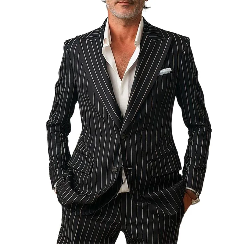 Men's Striped Lapel Single Breasted Blazer 14073664Y sold by Manly