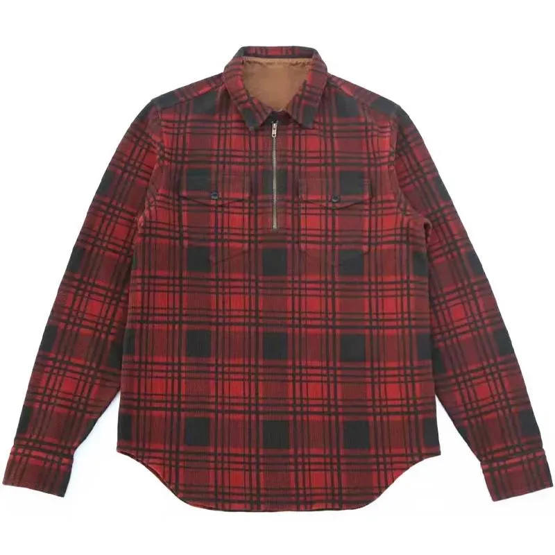 Men's Vintage Check Print Zipper Lapel Cargo Long Sleeve Shirt 53008919Y sold by Manly product image thumbnail 4