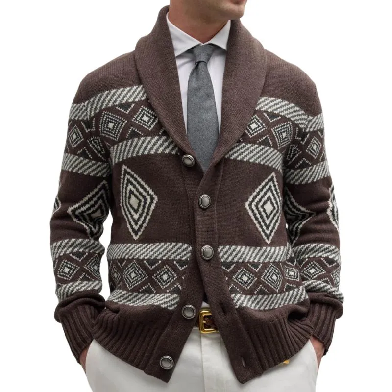 Men's Vintage Knitted Jacquard Pattern Cardigan 82870828Y sold by Manly
